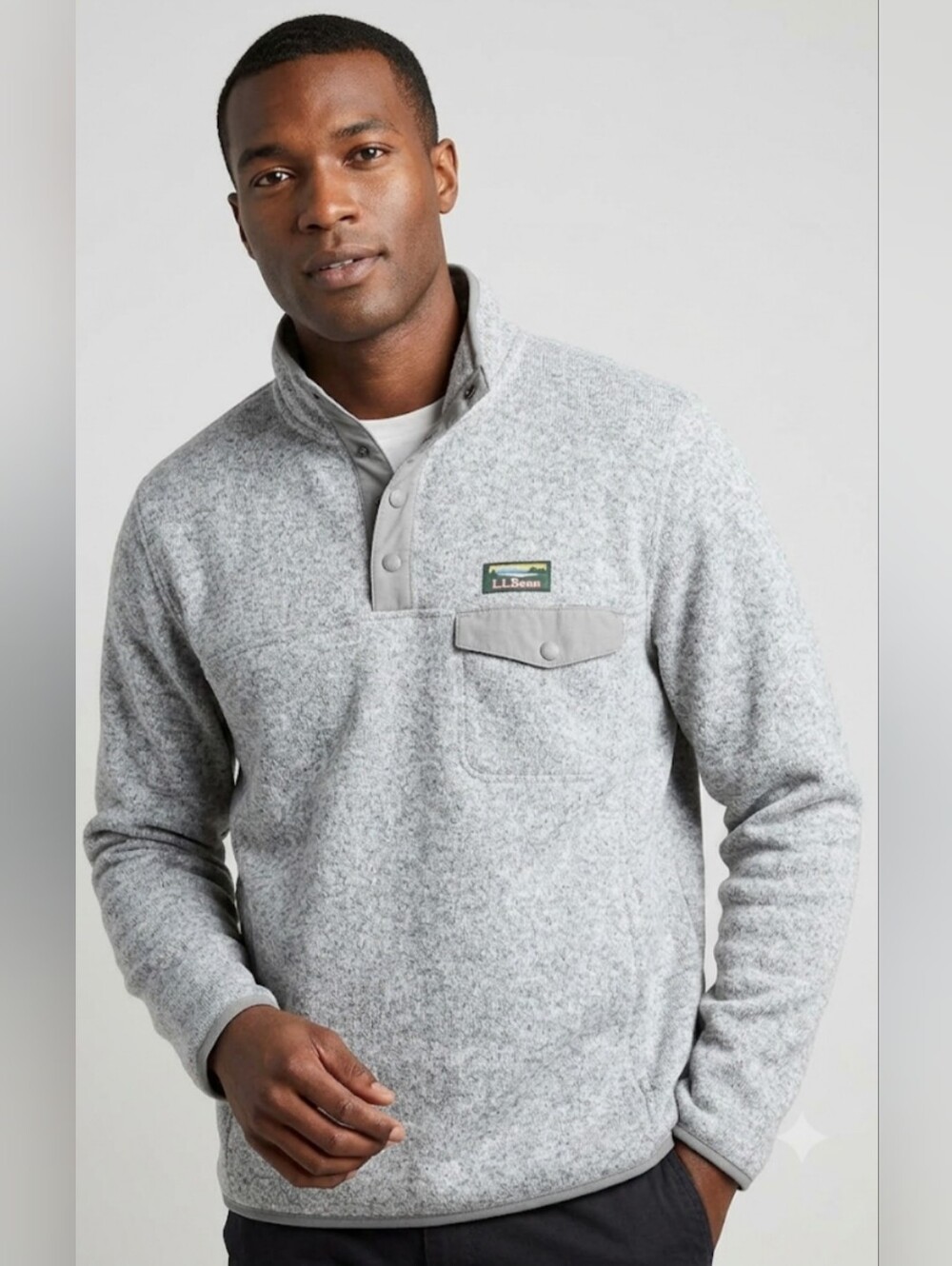 L.L. Bean Men's Heather Gray Zip-Up Fleece Pullover